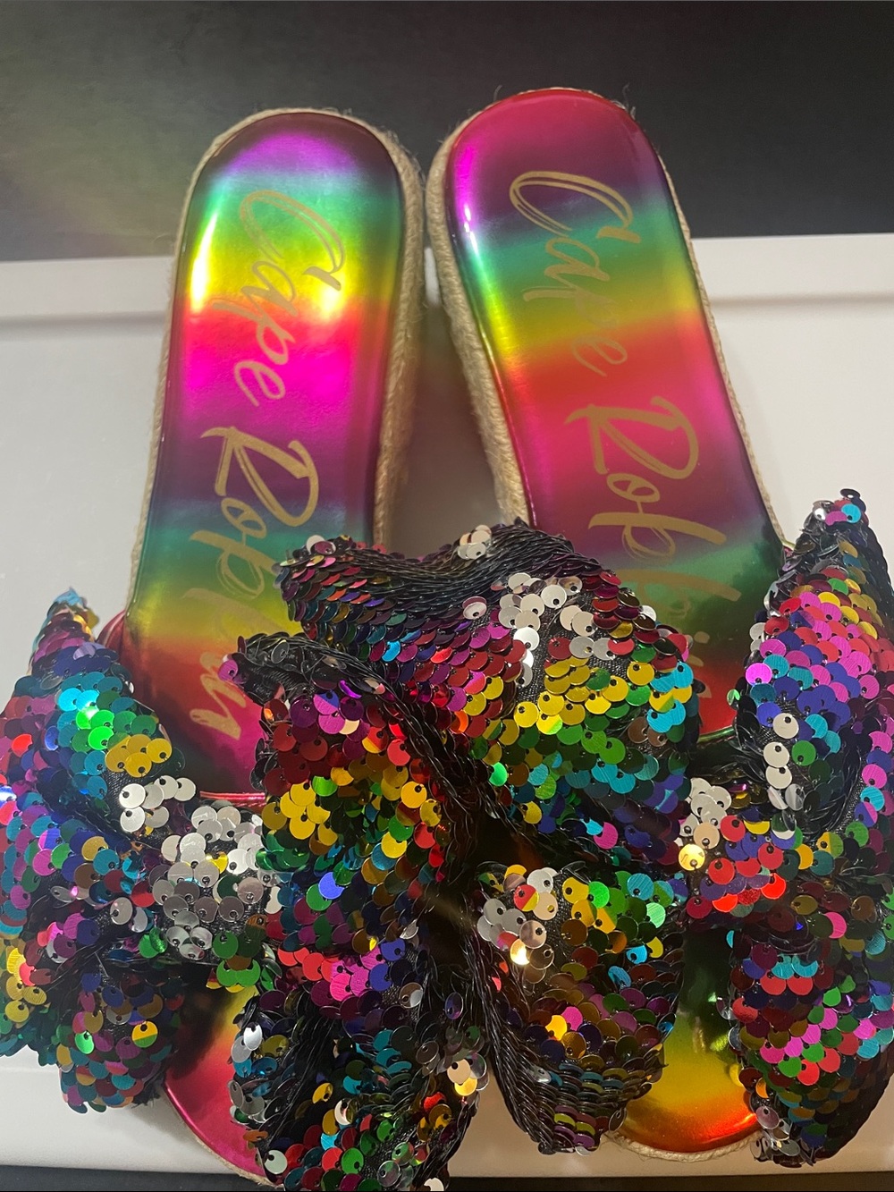 Cape Robbin Rainbow Metallic Espadrille Slide Sandals Sz. 10 NWT VERY FLASHY